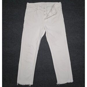 Mother‎ Womens 32 Superior White Denim Straight Leg Jeans Raw Hem